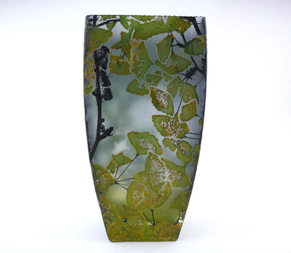 Mary Melinda Wellsandt - Etched Glass Vase, Gingko Green